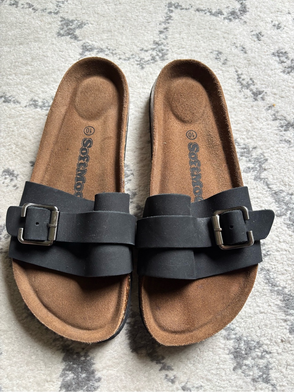 SoftMoc Black Cork Footbed Slide Sandals